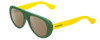 Profile View of Havaianas RIO/M Designer Polarized Reading Sunglasses with Custom Cut Powered Amber Brown Lenses in Matte Green Yellow Unisex Retro Full Rim Acetate 54 mm