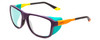 Profile View of Smith Optics Embark Designer Progressive Lens Blue Light Blocking Eyeglasses in Purple Cinder Brown Orange Hi Viz Unisex Wrap Full Rim Acetate 58 mm with Progressive Blue Light Lens Functionality illustration laid on top of the lens