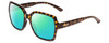 Profile View of Smith Optics Flare Designer Polarized Reading Sunglasses with Custom Cut Powered Green Mirror Lenses in Vintage Tortoise Havana Gold Ladies Oversized Full Rim Acetate 57 mm