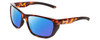 Profile View of Smith Optics Longfin Designer Polarized Reading Sunglasses with Custom Cut Powered Blue Mirror Lenses in Tortoise Havana Brown Gold Unisex Wrap Full Rim Acetate 59 mm
