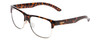 Profile View of Smith Optics Lowdown Split Designer Progressive Lens Blue Light Blocking Eyeglasses in Tortoise Havana Brown Gold Unisex Classic Semi-Rimless Acetate 56 mm with Progressive Blue Light Lens Functionality illustration laid on top of the lens