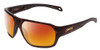 Profile View of Smith Optics Deckboss Designer Polarized Sunglasses with Custom Cut Red Mirror Lenses in Matte Tortoise Havana Brown Gold Unisex Rectangle Full Rim Acetate 63 mm