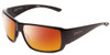 Profile View of Smith Optics Guides Choice Designer Polarized Sunglasses with Custom Cut Red Mirror Lenses in Gloss Black Unisex Rectangle Full Rim Acetate 62 mm