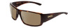 Profile View of Smith Optics Guides Choice Designer Polarized Sunglasses with Custom Cut Amber Brown Lenses in Tortoise Havana Brown Gold Unisex Rectangle Full Rim Acetate 62 mm