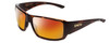 Profile View of Smith Optics Guides Choice Designer Polarized Sunglasses with Custom Cut Red Mirror Lenses in Tortoise Havana Brown Gold Unisex Rectangle Full Rim Acetate 62 mm