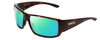Profile View of Smith Optics Guides Choice Designer Polarized Reading Sunglasses with Custom Cut Powered Green Mirror Lenses in Tortoise Havana Brown Gold Unisex Rectangle Full Rim Acetate 62 mm