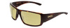 Profile View of Smith Optics Guides Choice Designer Polarized Reading Sunglasses with Custom Cut Powered Sun Flower Yellow Lenses in Tortoise Havana Brown Gold Unisex Rectangle Full Rim Acetate 62 mm