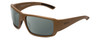 Close Up View of Smith Optics Operators Choice Elite Designer Polarized Sunglasses with Custom Cut Blue Mirror Lenses in Tan 499 Brown Unisex Wrap Full Rim Acetate 62 mm