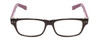 Front View of SOHO 1010 Designer Single Vision Prescription Rx Eyeglasses in Gloss Black Crystal Clear Layered/Plum Purple Ladies Rectangle Full Rim Acetate 50 mm