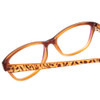 Close Up View of SOHO 1013 Designer Reading Eye Glasses with Custom Cut Powered Lenses in Amber Brown Beige Fade/Zebra Animal Print Ladies Cateye Full Rim Acetate 52 mm