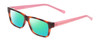Profile View of SOHO 1017 Designer Polarized Reading Sunglasses with Custom Cut Powered Green Mirror Lenses in Amber Brown Tortoise/Crystal Pink Ladies Rectangle Full Rim Acetate 52 mm