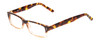 Profile View of SOHO 102 Designer Blue Light Blocking Eyeglasses in Amber Brown Tortoise Beige Crystal 2 Tone Ladies Rectangle Full Rim Acetate 50 mm