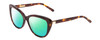 Profile View of Ernest Hemingway H4735 Designer Polarized Reading Sunglasses with Custom Cut Powered Green Mirror Lenses in Gloss Tortoise Havana Brown Yellow Gold Ladies Cateye Full Rim Acetate 54 mm