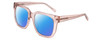 Profile View of DKNY DK513S Designer Polarized Sunglasses with Custom Cut Blue Mirror Lenses in Crystal Blush Pink Ladies Oversized Full Rim Acetate 53 mm