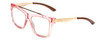 Profile View of Smith Optics Runaround Designer Reading Eye Glasses in Pink Crystal Gold Ladies Cateye Full Rim Acetate 55 mm