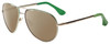Profile View of Isaac Mizrahi IM36-86 Designer Polarized Sunglasses with Custom Cut Amber Brown Lenses in Gold Mint Green Unisex Aviator Full Rim Acetate 59 mm