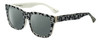 Profile View of Isaac Mizrahi IM69-99 Designer Polarized Reading Sunglasses with Custom Cut Powered Smoke Grey Lenses in Black White Letters Ladies Square Full Rim Acetate 53 mm