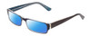 Profile View of Moda Vision 2013 Designer Polarized Sunglasses with Custom Cut Blue Mirror Lenses in Blue Crystal Layer Mosaic Black Unisex Rectangle Full Rim Acetate 55 mm