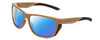 Profile View of Smith Optics Longfin Elite Designer Polarized Reading Sunglasses with Custom Cut Powered Blue Mirror Lenses in Tan 499 Brown Unisex Wrap Full Rim Acetate 59 mm