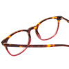 Close Up View of Ernest Hemingway H4812 Designer Bi-Focal Prescription Rx Eyeglasses in Brown Yellow Tortoise Havana/Rose Red Crystal Fade Ladies Round Full Rim Acetate 49 mm
