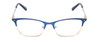 Front View of Ernest Hemingway H4842 Designer Reading Eye Glasses with Custom Cut Powered Lenses in Satin Metallic Blue Silver Unisex Cateye Full Rim Stainless Steel 52 mm