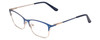 Profile View of Ernest Hemingway H4842 Designer Blue Light Blocking Eyeglasses in Satin Metallic Blue Silver Unisex Cateye Full Rim Stainless Steel 52 mm