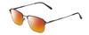 Profile View of Ernest Hemingway H4844 Designer Polarized Sunglasses with Custom Cut Red Mirror Lenses in Satin Navy Blue Silver Unisex Rectangle Full Rim Stainless Steel 52 mm