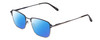 Profile View of Ernest Hemingway H4844 Designer Polarized Reading Sunglasses with Custom Cut Powered Blue Mirror Lenses in Satin Navy Blue Silver Unisex Rectangle Full Rim Stainless Steel 52 mm