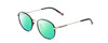 Profile View of Ernest Hemingway H4853 Designer Polarized Reading Sunglasses with Custom Cut Powered Green Mirror Lenses in Black Patterned Silver Multi-Colored Tips Unisex Round Full Rim Stainless Steel 51 mm