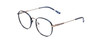 Profile View of Ernest Hemingway H4853 Designer Reading Eye Glasses with Custom Cut Powered Lenses in Metallic Blue Patterened Silver Multi-Colored Tips Unisex Round Full Rim Stainless Steel 51 mm
