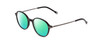 Profile View of Ernest Hemingway H4855 Designer Polarized Reading Sunglasses with Custom Cut Powered Green Mirror Lenses in Gloss Black Gun Metal/Striped White Green Tips Unisex Round Full Rim Acetate 48 mm