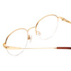Close Up View of Ernest Hemingway H4858 Designer Single Vision Prescription Rx Eyeglasses in Shiny Gold/Auburn Crystal Tips Unisex Round Semi-Rimless Stainless Steel 49 mm