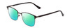 Profile View of Ernest Hemingway H4890 Designer Polarized Reading Sunglasses with Custom Cut Powered Green Mirror Lenses in Gloss Black/Shiny Gun Metal Unisex Cateye Full Rim Stainless Steel 53 mm