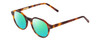 Profile View of Ernest Hemingway H4907 Designer Polarized Reading Sunglasses with Custom Cut Powered Green Mirror Lenses in Tortoise Havana Ladies Round Full Rim Acetate 48 mm