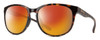 Profile View of Smith Optics Lake Shasta Designer Polarized Sunglasses with Custom Cut Red Mirror Lenses in Tortoise Havana Brown Gold Unisex Cateye Full Rim Acetate 56 mm