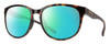 Profile View of Smith Optics Lake Shasta Designer Polarized Reading Sunglasses with Custom Cut Powered Green Mirror Lenses in Tortoise Havana Brown Gold Unisex Cateye Full Rim Acetate 56 mm