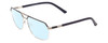 Profile View of Big and Tall 24 Designer Blue Light Blocking Eyeglasses in Dark Navy Blue/Silver Gunmetal Unisex Aviator Full Rim Metal 60 mm