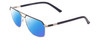 Profile View of Big and Tall 24 Designer Polarized Sunglasses with Custom Cut Blue Mirror Lenses in Dark Navy Blue/Silver Gunmetal Unisex Aviator Full Rim Metal 60 mm