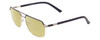 Profile View of Big and Tall 24 Designer Polarized Reading Sunglasses with Custom Cut Powered Sun Flower Yellow Lenses in Dark Navy Blue/Silver Gunmetal Unisex Aviator Full Rim Metal 60 mm