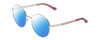 Profile View of Guess by Marciano GM0323 Designer Polarized Reading Sunglasses with Custom Cut Powered Blue Mirror Lenses in Silver Pink Tips Crystal Gems Ladies Round Full Rim Metal 54 mm
