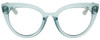 Front View of Guess GU7628 Designer Reading Eye Glasses with Custom Cut Powered Lenses in Frosted Crystal Sky Blue Ladies Cateye Full Rim Acetate 52 mm