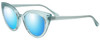 Profile View of Guess GU7628 Designer Polarized Sunglasses with Custom Cut Blue Mirror Lenses in Frosted Crystal Sky Blue Ladies Cateye Full Rim Acetate 52 mm