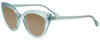 Profile View of Guess GU7628 Designer Polarized Sunglasses with Custom Cut Amber Brown Lenses in Frosted Crystal Sky Blue Ladies Cateye Full Rim Acetate 52 mm