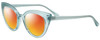Profile View of Guess GU7628 Designer Polarized Sunglasses with Custom Cut Red Mirror Lenses in Frosted Crystal Sky Blue Ladies Cateye Full Rim Acetate 52 mm