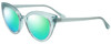 Profile View of Guess GU7628 Designer Polarized Reading Sunglasses with Custom Cut Powered Green Mirror Lenses in Frosted Crystal Sky Blue Ladies Cateye Full Rim Acetate 52 mm