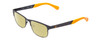 Profile View of Guess GU9168 Designer Polarized Reading Sunglasses with Custom Cut Powered Sun Flower Yellow Lenses in Matte Navy Blue Orange Tips Ladies Classic Full Rim Metal 48 mm