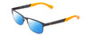 Profile View of Guess GU9168 Designer Polarized Reading Sunglasses with Custom Cut Powered Blue Mirror Lenses in Matte Navy Blue Orange Tips Ladies Classic Full Rim Metal 48 mm