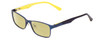 Profile View of Guess GU9173 Designer Polarized Reading Sunglasses with Custom Cut Powered Sun Flower Yellow Lenses in Matte Navy Blue Yellow Unisex Rectangle Full Rim Metal 47 mm