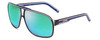 Profile View of Carrera GRAND PRIX 2/S Designer Polarized Reading Sunglasses with Custom Cut Powered Green Mirror Lenses in Black Blue White Unisex Aviator Full Rim Acetate 64 mm