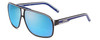 Profile View of Carrera GRAND PRIX 2/S Designer Polarized Reading Sunglasses with Custom Cut Powered Blue Mirror Lenses in Black Blue White Unisex Aviator Full Rim Acetate 64 mm